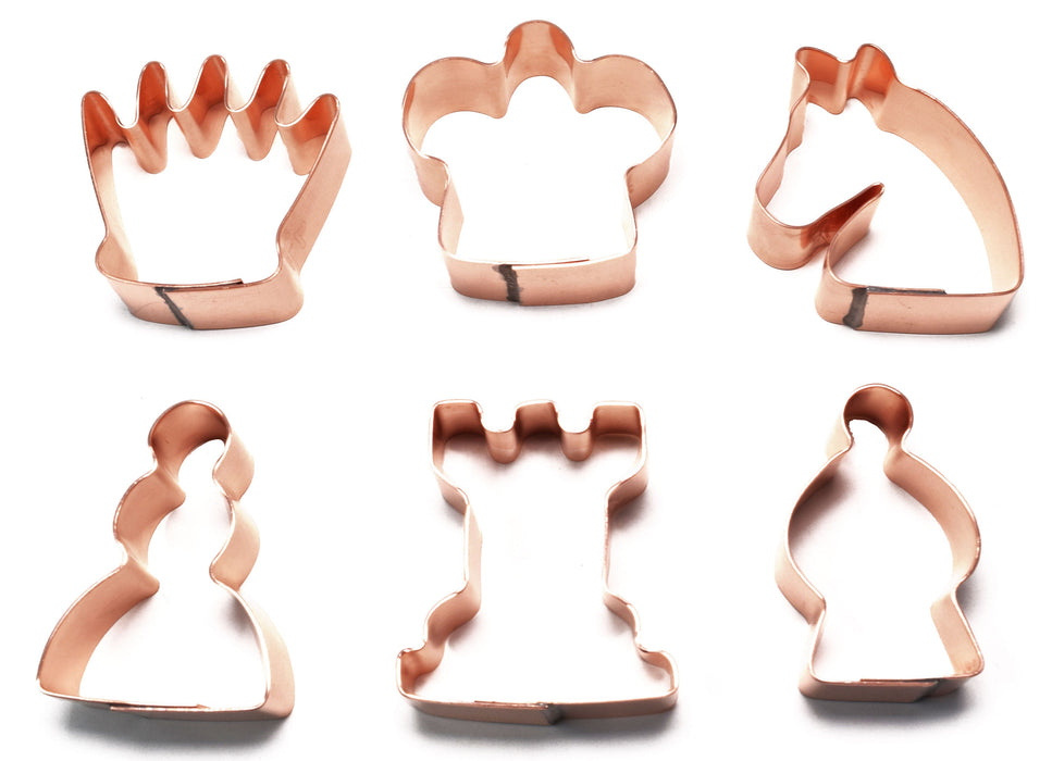 6 piece Miniature Chess Cookie Cutter Set, 1.75 inch tall  king, queen, rook, bishop, knight, pawn  Handcrafted Copper by The Fussy Pup