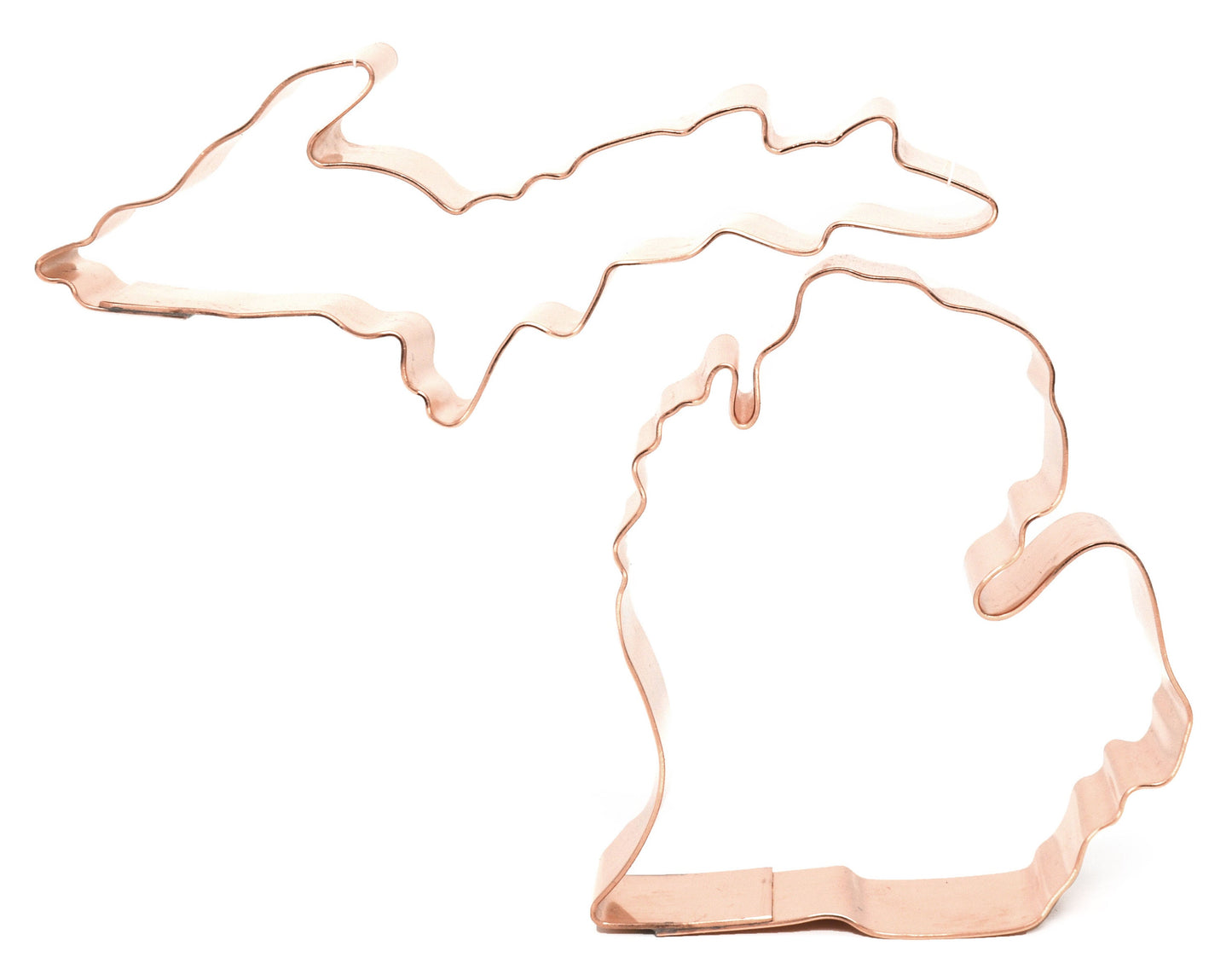 Two Piece State of Michigan Cookie Cutter 4 X 1.5 / 2.5 X 2.75 inches - Handcrafted Copper Cookie Cutter by The Fussy Pup