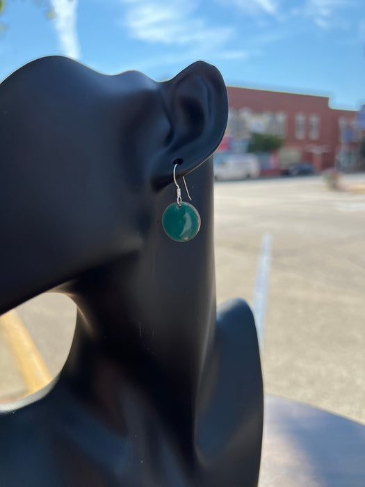 Small Transparent Turquoise Handmade Enameled Copper Earrings ~ 5/8 inch round earrings sterling silver ear wire