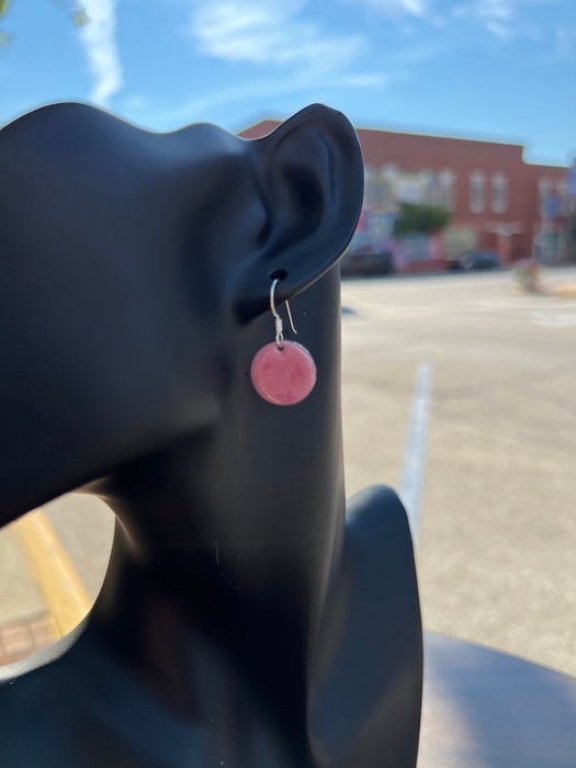 Small Petal Pink Handmade Enameled Copper Earrings ~ 5/8 inch round earrings sterling silver ear wire