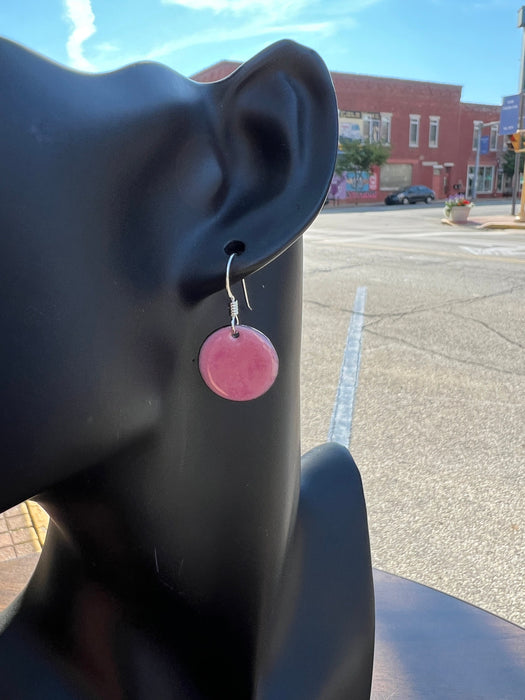 Small Petal Pink Handmade Enameled Copper Earrings ~ 5/8 inch round earrings sterling silver ear wire