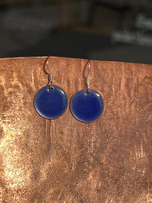 Small Transparent Periwinkle Blue Handmade Enameled Copper Earrings ~ 5/8 inch round earrings sterling silver ear wire