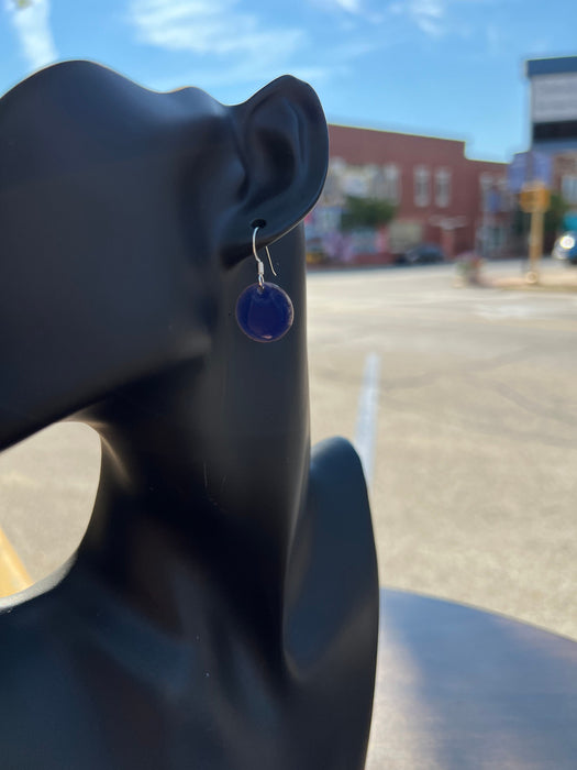 Small Transparent Periwinkle Blue Handmade Enameled Copper Earrings ~ 5/8 inch round earrings sterling silver ear wire