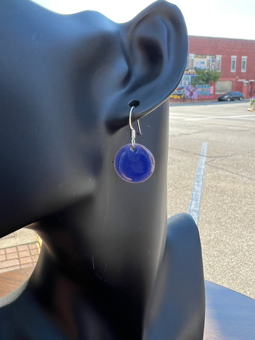 Small Transparent Periwinkle Blue Handmade Enameled Copper Earrings ~ 5/8 inch round earrings sterling silver ear wire