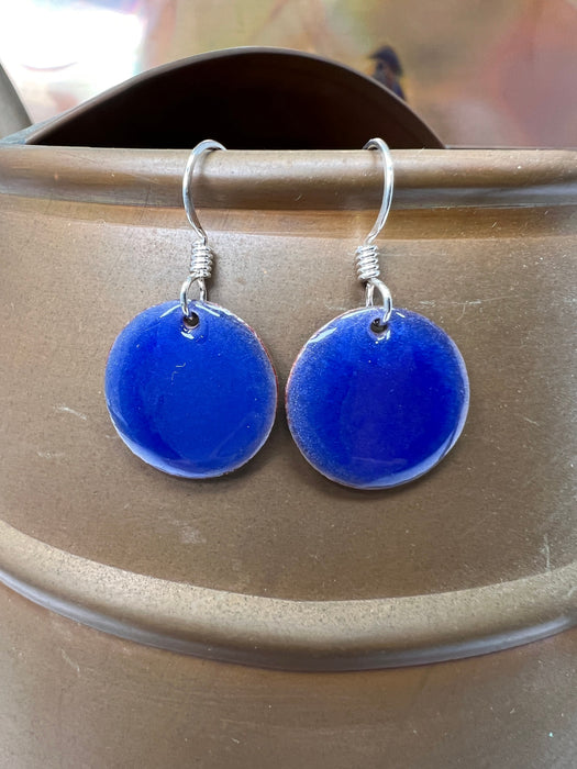 Small Transparent Periwinkle Blue Handmade Enameled Copper Earrings ~ 5/8 inch round earrings sterling silver ear wire