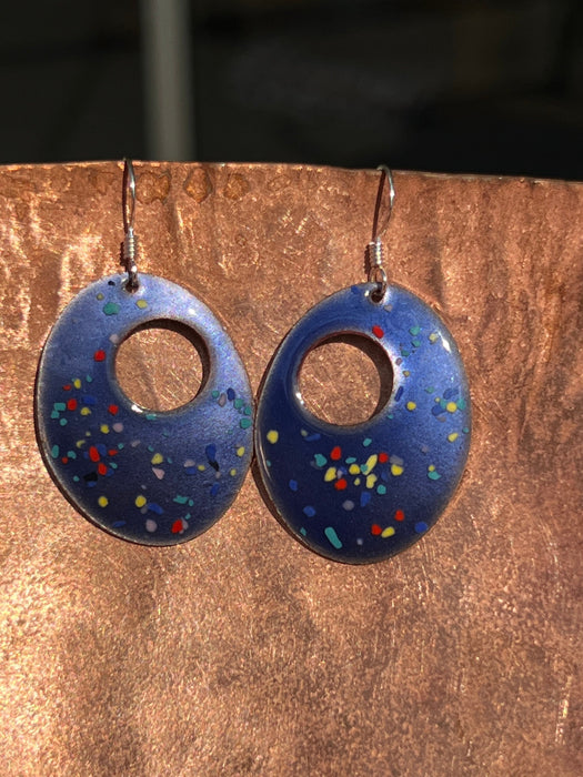 Enameled Copper Earrings ~ Periwinkle Blue with Multicolored Confetti ~ Sterling Silver Ear wires - Handcrafted in the USA by The Fussy Pup