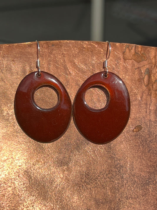 Enameled Copper Earrings ~ Transparent Dark Chocolate ~ Sterling Silver Ear Wires  Handmade in the USA by The Fussy Pup - Deep Reddish Brown