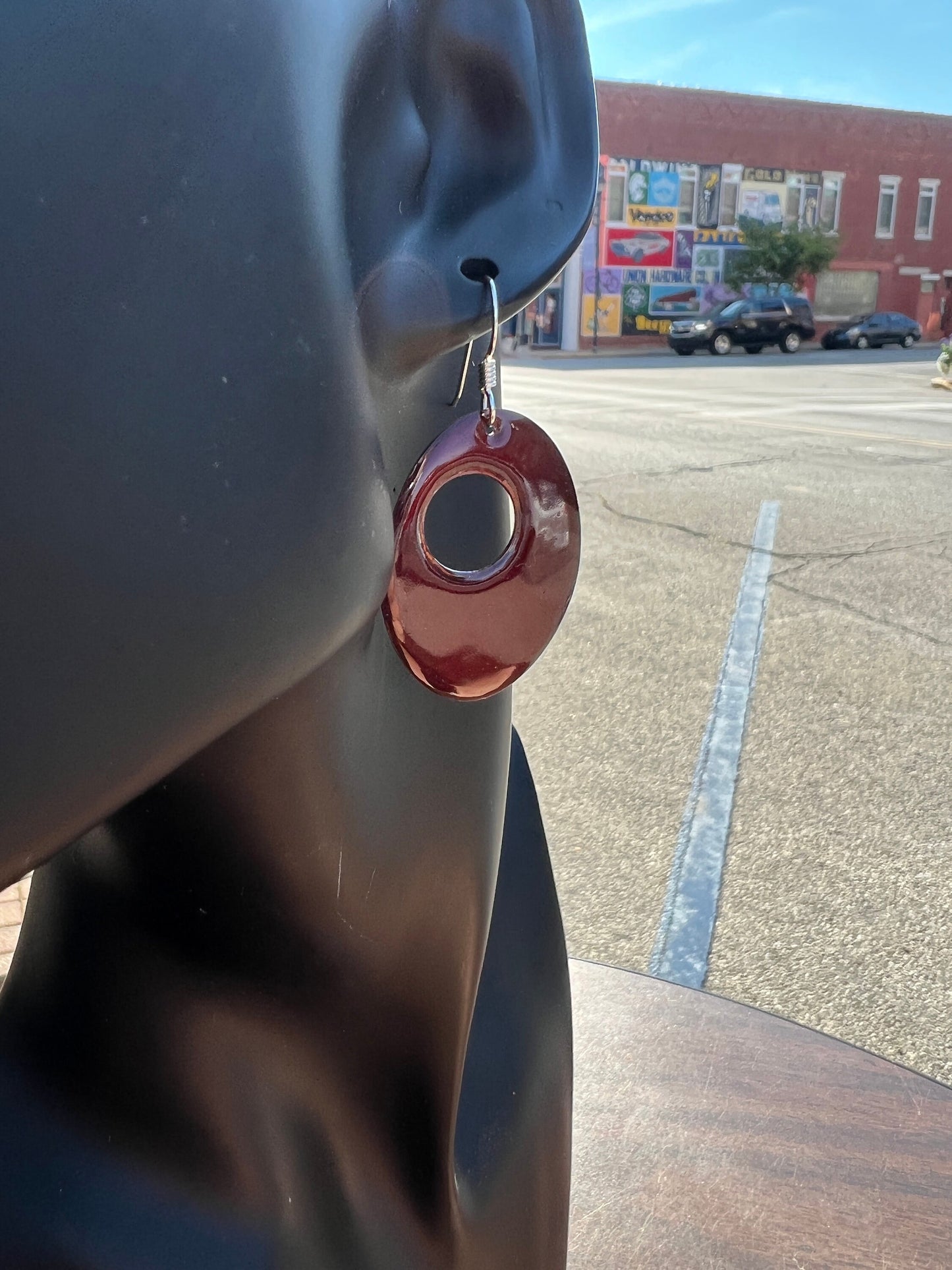 Enameled Copper Earrings ~ Transparent Dark Chocolate ~ Sterling Silver Ear Wires  Handmade in the USA by The Fussy Pup - Deep Reddish Brown