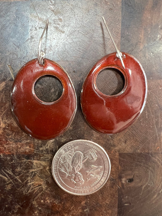 Enameled Copper Earrings ~ Transparent Dark Chocolate ~ Sterling Silver Ear Wires  Handmade in the USA by The Fussy Pup - Deep Reddish Brown