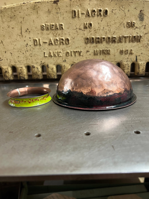 Hand Hammered Kiln Fired Copper and Vitreous Enamel Bowl ~ Glossy Black with Exposed Copper Bottom ~ Enameled Bowl Ring Included