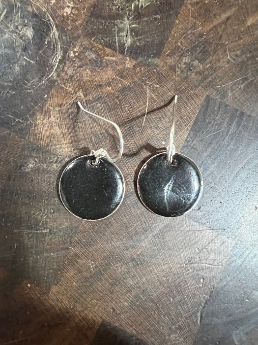 Small Classic Black Handmade Enameled Copper Earrings ~ 5/8 inch round earrings sterling silver ear wire