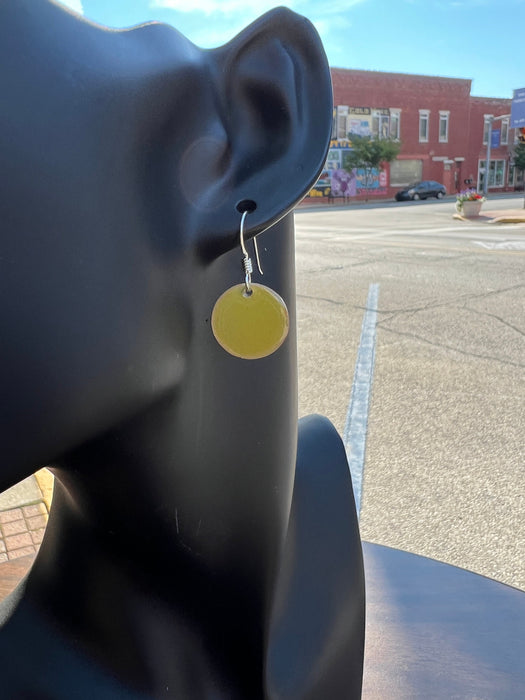 Small Transparent Chartreuse Yellow Handmade Enameled Copper Earrings ~ 5/8 inch round earrings sterling silver ear wire