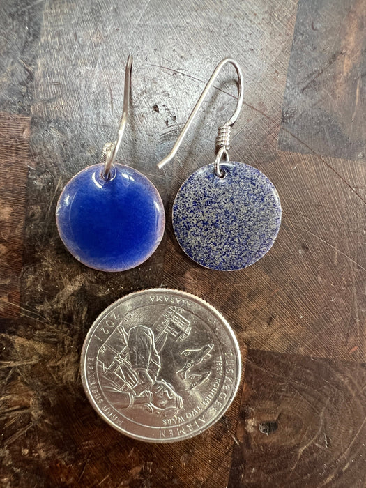 Small Transparent Periwinkle Blue Handmade Enameled Copper Earrings ~ 5/8 inch round earrings sterling silver ear wire