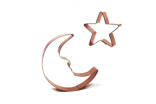 Cute Little Man in the Moon and Star Copper Cookie Cutter Set - Handcrafted by The Fussy Pup