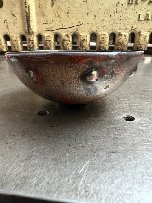 Hand Hammered Kiln Fired Copper and Vitreous Enamel Bowl ~ Black and Flame Orange