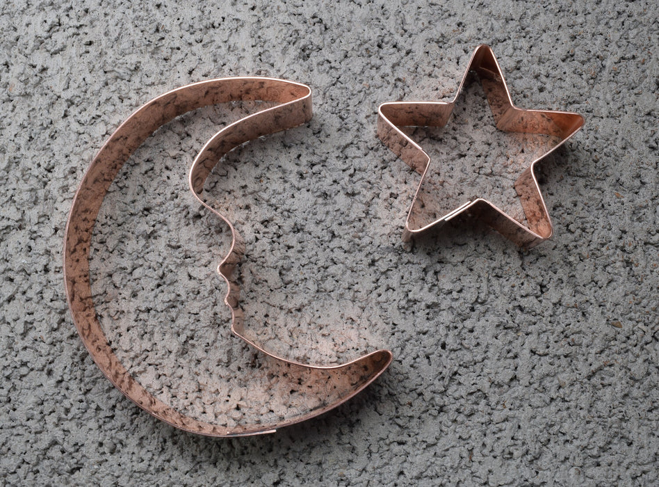 Cute Little Man in the Moon and Star Copper Cookie Cutter Set - Handcrafted by The Fussy Pup