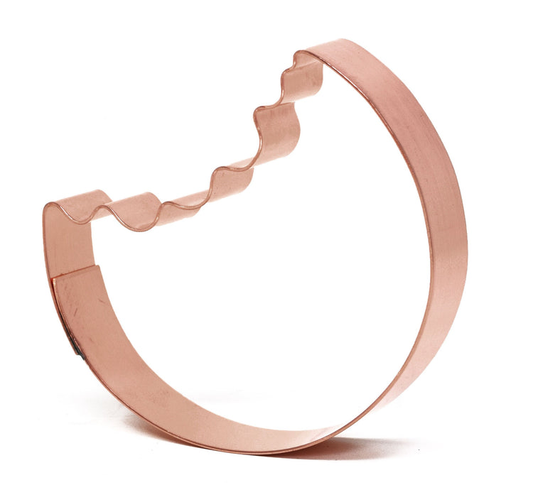 Round Cookie Cutter with Bite Out 3 x 2.5 Inches Solid Copper Handmade in USA for Fun Baking and Gifts