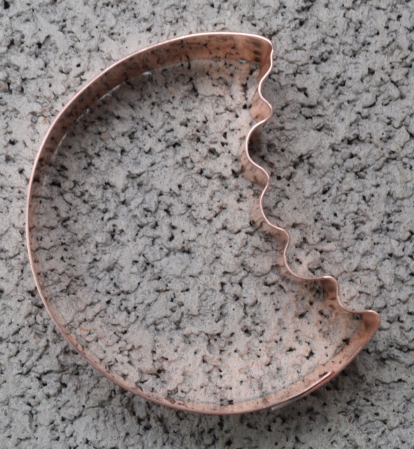 3 Inch Round Cookie with bite taken out  - Handcrafted Copper Cookie Cutter by The Fussy Pup