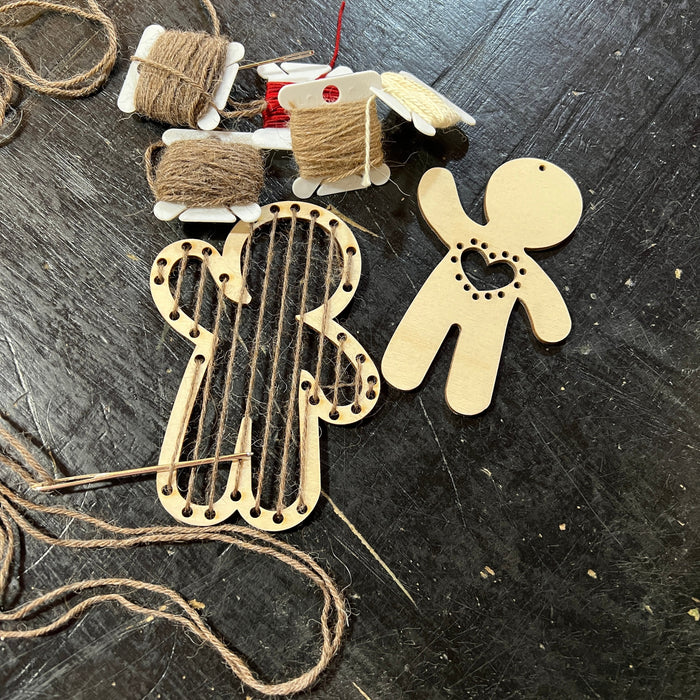 Make Your Own Gingerbread Man Christmas Ornament Craft Kit - Laser Cut Wooden Weaving Loom