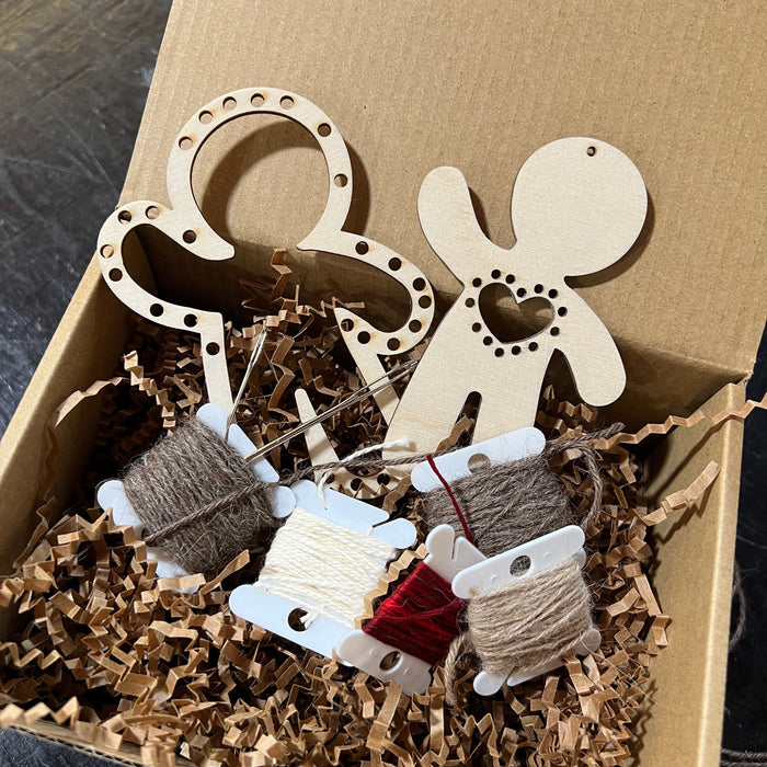 Make Your Own Gingerbread Man Christmas Ornament Craft Kit - Laser Cut Wooden Weaving Loom