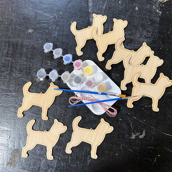 8 Chihuahua Dog - Paint Your Own DIY Ornament - Ready to Make Craft Kit w/ Laser Cut Wood Shapes Paint - Brushes - Palette