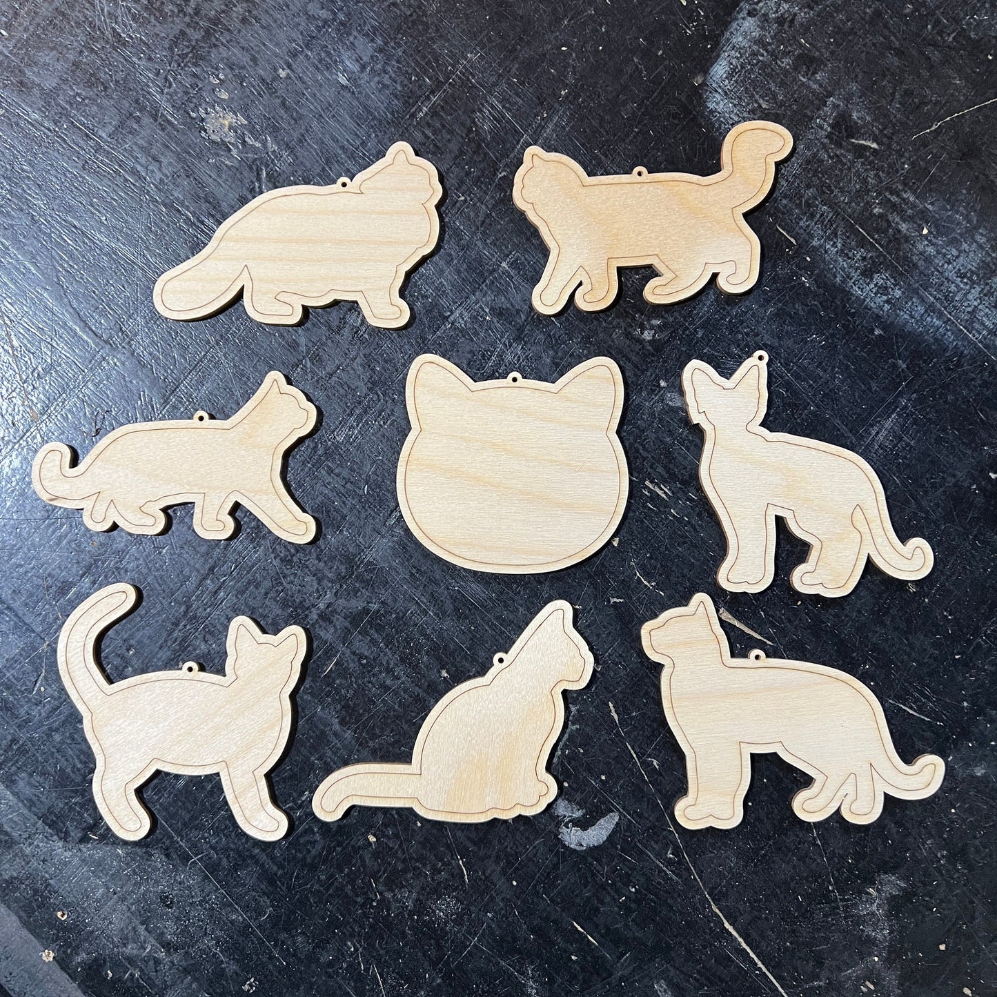 8 Cats - Paint Your Own DIY Ornament - Ready to Make Craft Kit w/ Laser Cut Wood Shapes Paint - Brushes - Palette - Gift For Kids & Adults