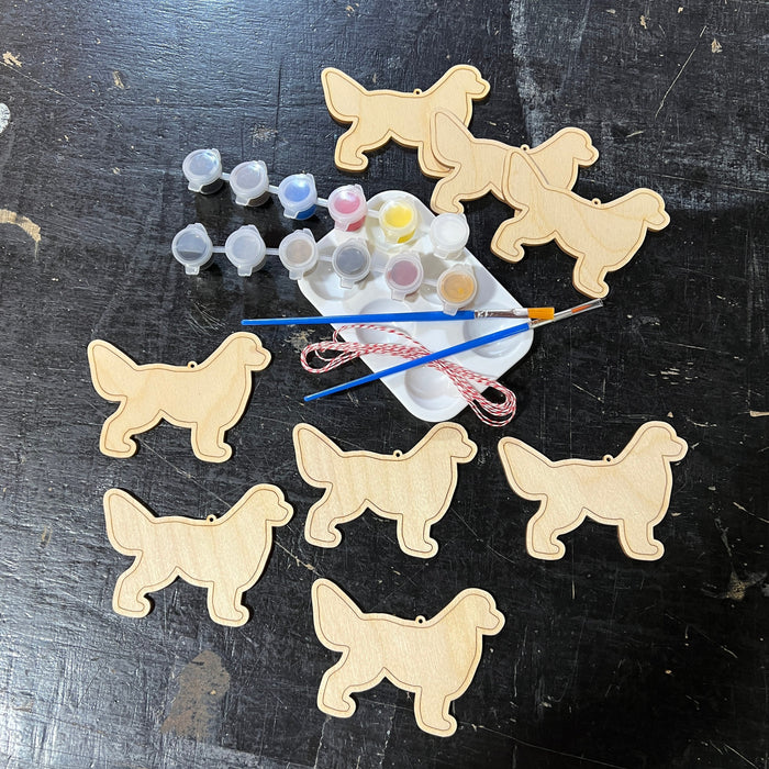 8 Golden Retriever Dog - Paint Your Own DIY Ornament - Ready to Make Craft Kit w/ Laser Cut Wood Shapes Paint - Brushes - Palette