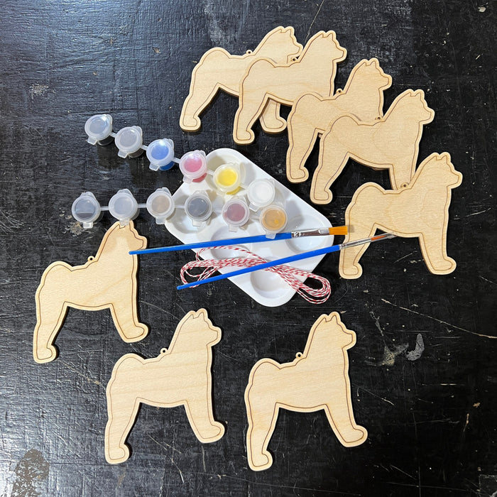 8 Shiba Inu Dog - Paint Your Own DIY Ornament - Ready to Make Craft Kit w/ Laser Cut Wood Shapes Paint - Brushes - Palette