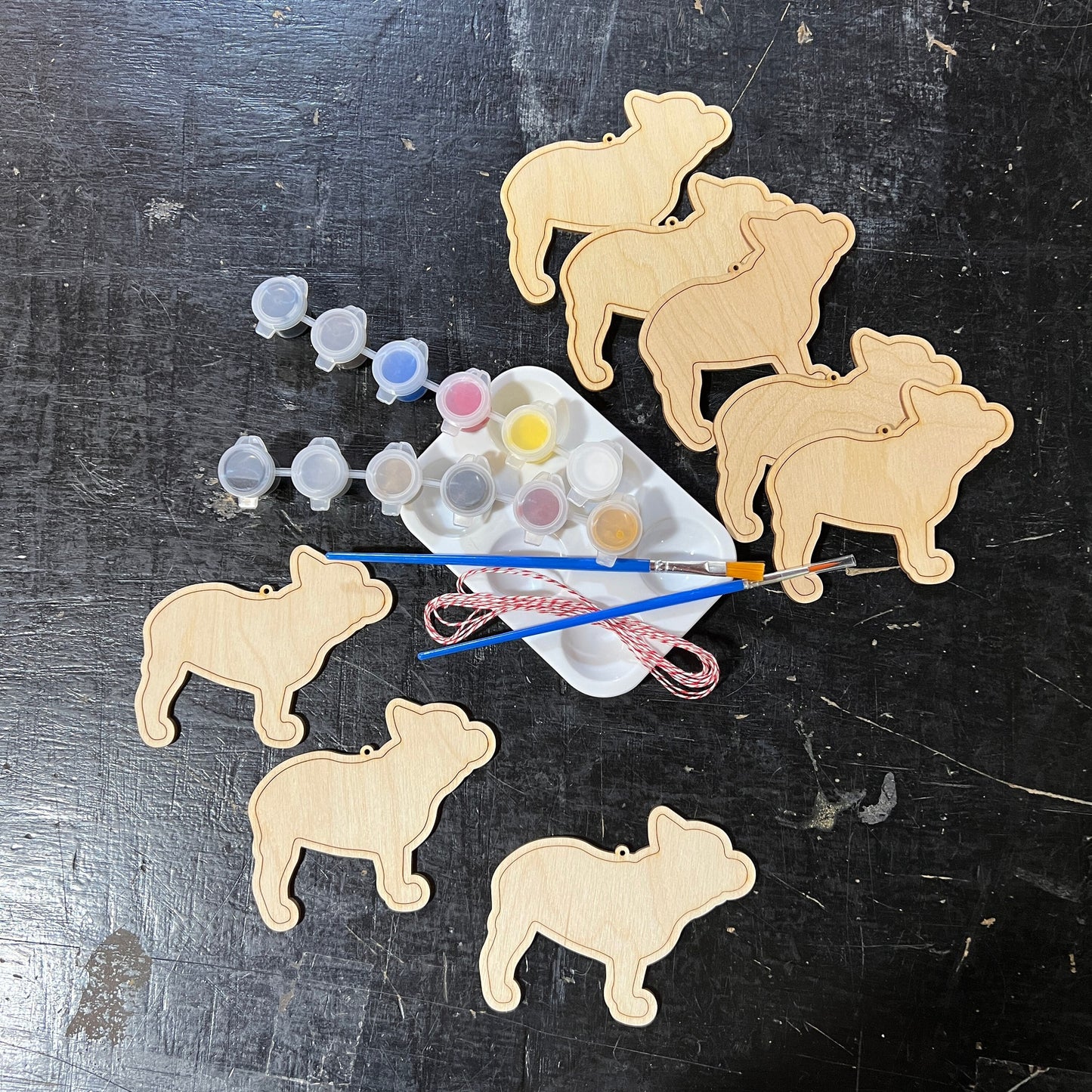 8 French Bulldog Dog - Paint Your Own DIY Ornament - Ready to Make Craft Kit w/ Laser Cut Wood Shapes Paint - Brushes - Palette