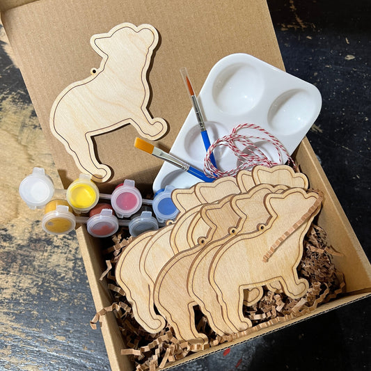 8 French Bulldog Dog - Paint Your Own DIY Ornament - Ready to Make Craft Kit w/ Laser Cut Wood Shapes Paint - Brushes - Palette