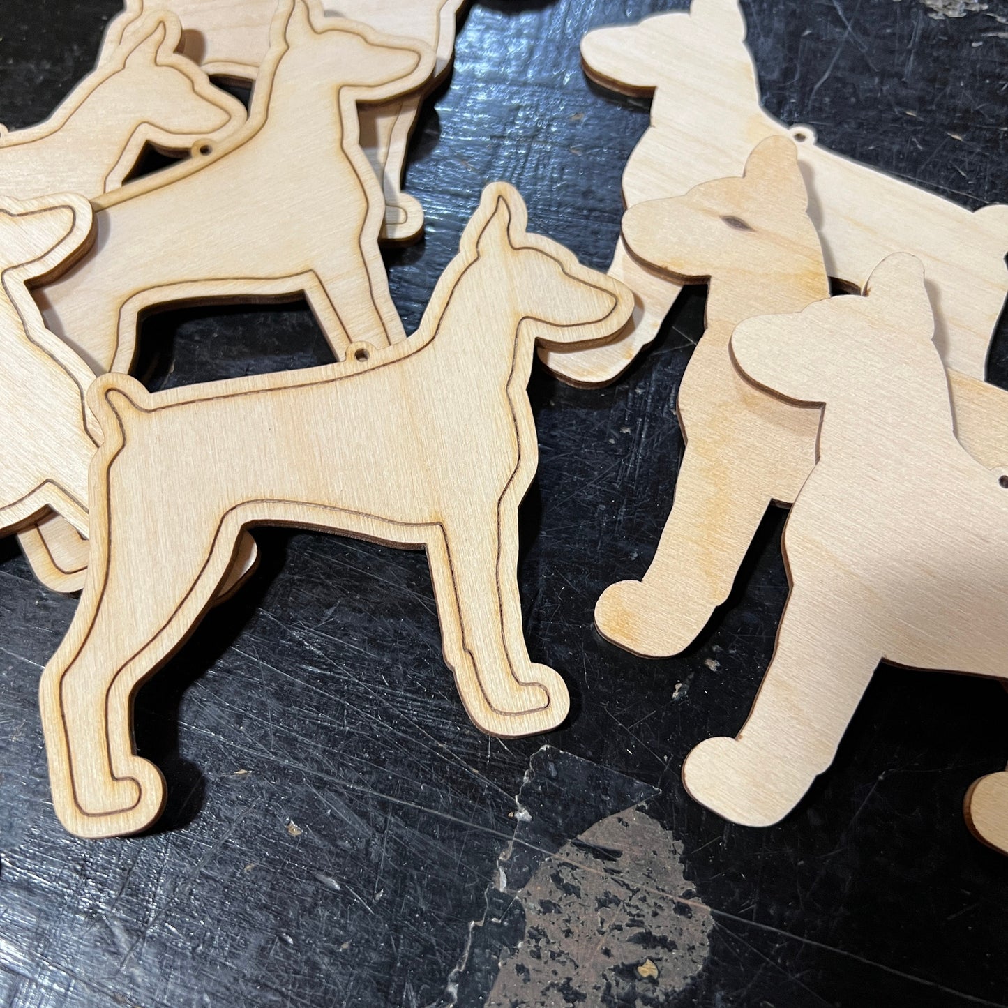 Doberman Pinscher Dog - Paint Your Own DIY Ornament Set - Ready to Make Craft Kit w/ Laser Cut Wood Shapes Paint - Brushes - Palette