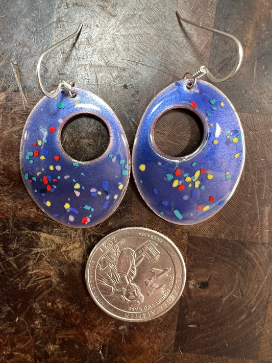 Enameled Copper Earrings ~ Periwinkle Blue with Multicolored Confetti ~ Sterling Silver Ear wires - Handcrafted in the USA by The Fussy Pup