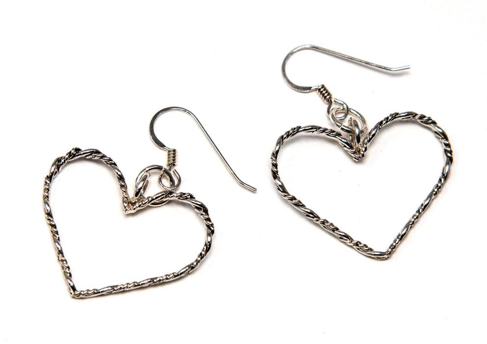 Silver Twisted Heart Dangle Earrings - 0.925 Sterling - Made in USA - Handcrafted by The Fussy Pup