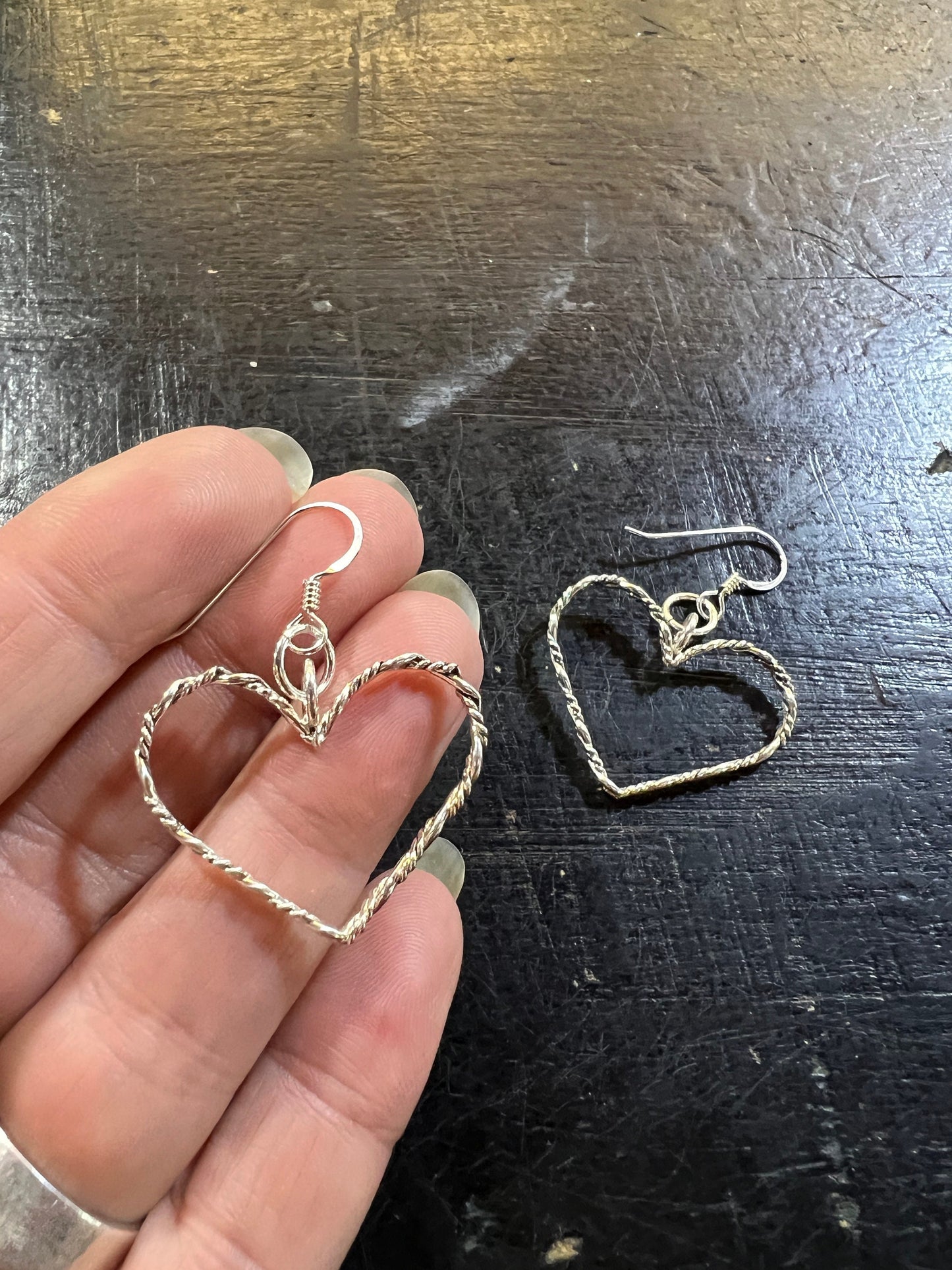 Silver Twisted Heart Dangle Earrings - 0.925 Sterling - Made in USA - Handcrafted by The Fussy Pup