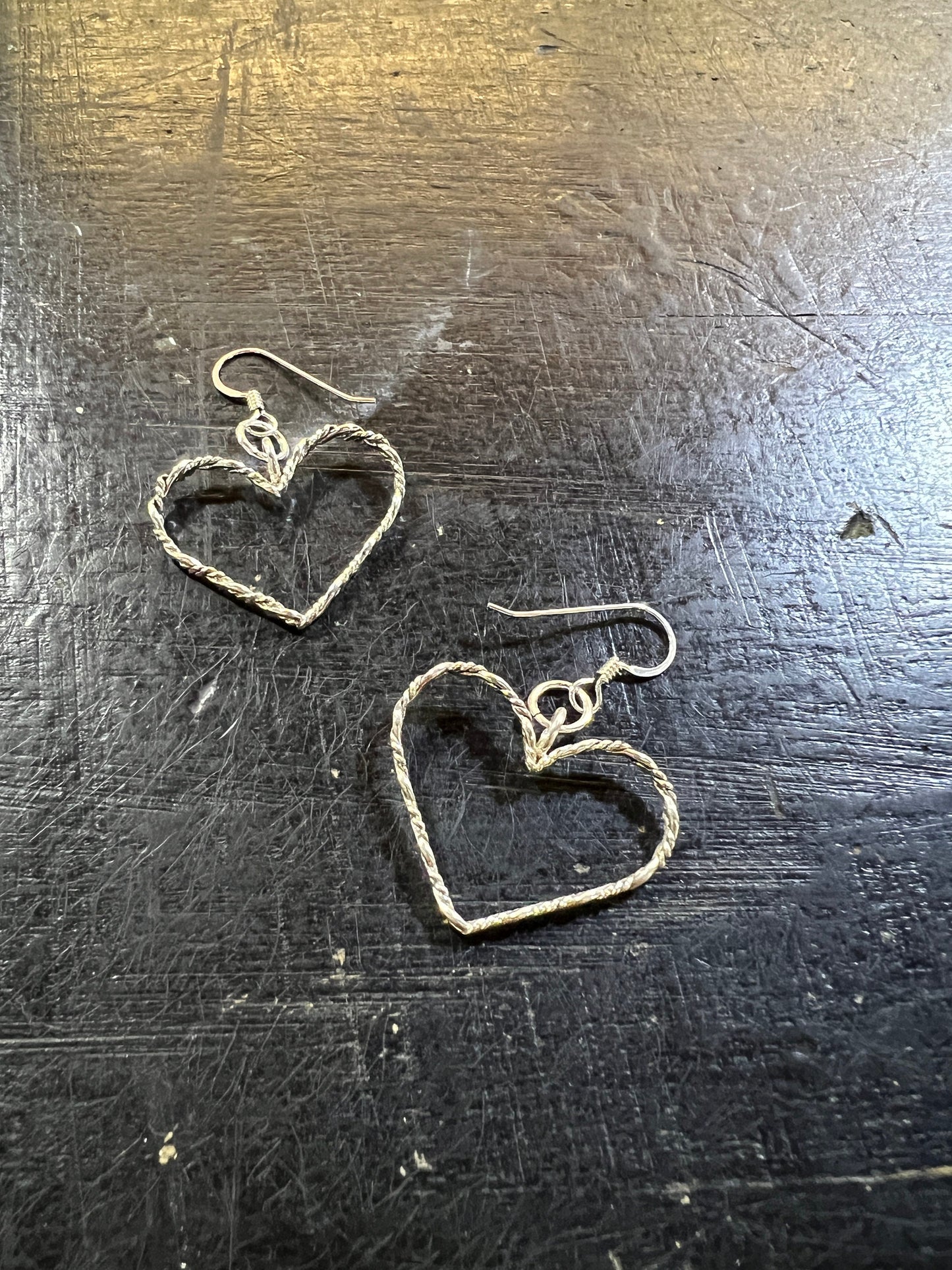 Silver Twisted Heart Dangle Earrings - 0.925 Sterling - Made in USA - Handcrafted by The Fussy Pup