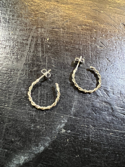 Semicircular Silver Twisted Wire Hoop Earrings - 0.925 Sterling - Made in USA - Handcrafted by The Fussy Pup