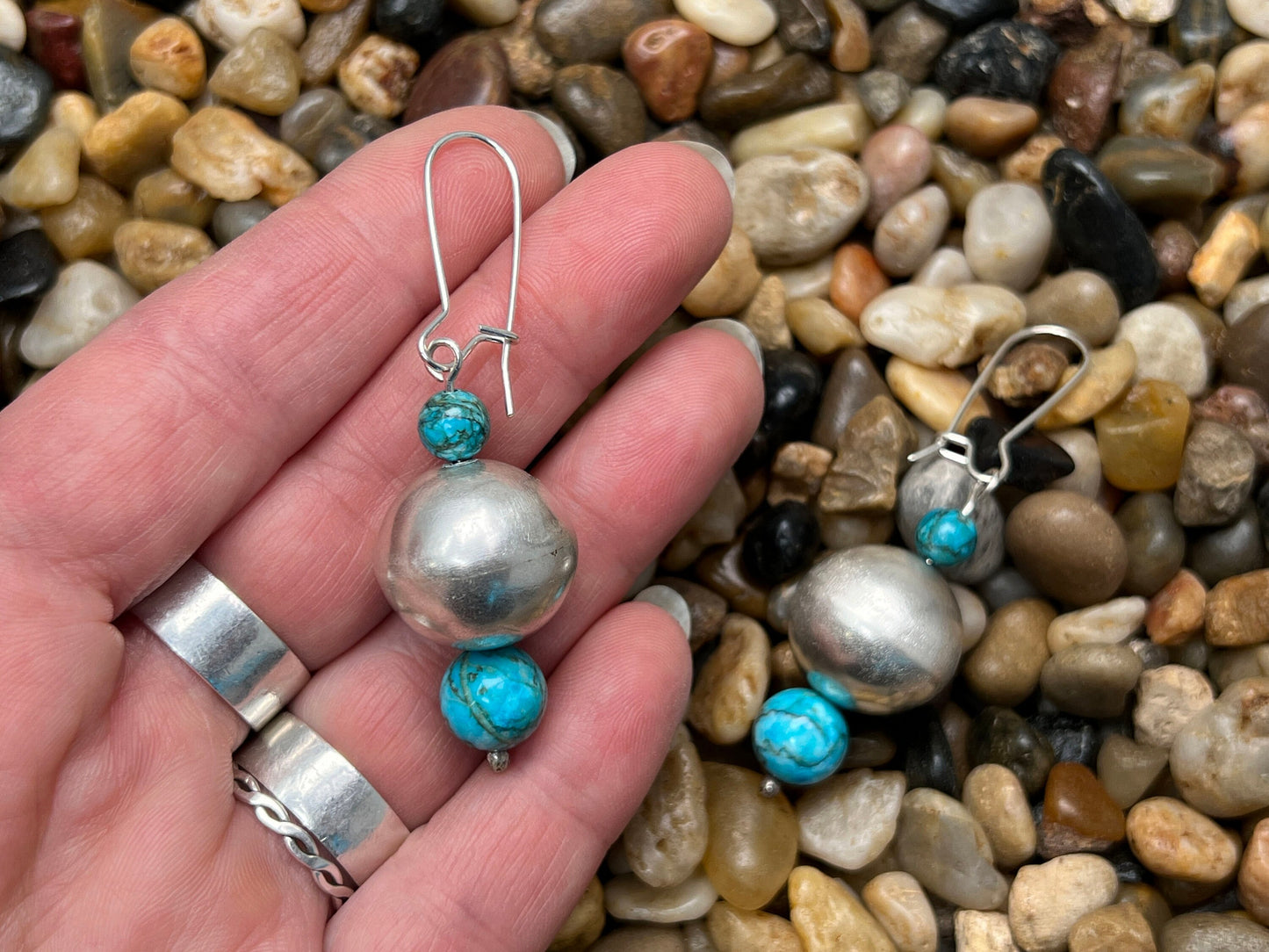 Big Boho Earrings with Natural Blue Turquoise and Sterling Silver Bench Bead - Made in USA - Handcrafted Jewelry by The Fussy Pup