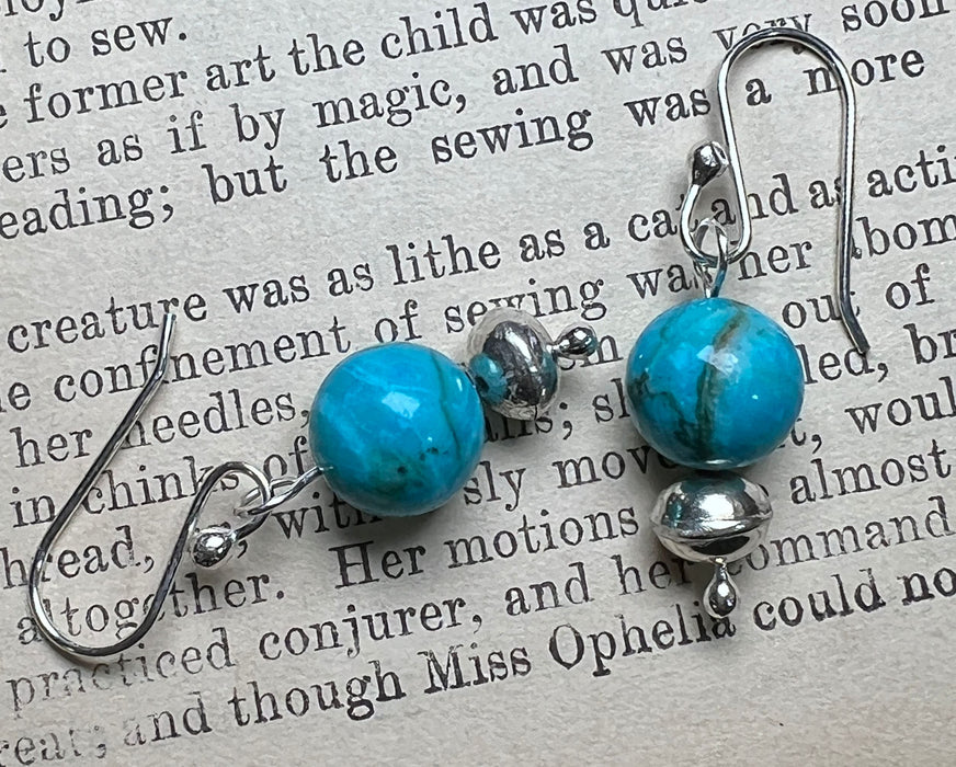 Natural Blue Turquoise and Sterling Silver Bench Bead w/ French Hook Ear Wire Earrings - Made in USA - Handcrafted Jewelry by The Fussy Pup