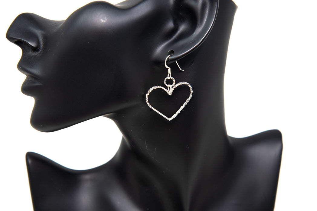 Silver Twisted Heart Dangle Earrings - 0.925 Sterling - Made in USA - Handcrafted by The Fussy Pup