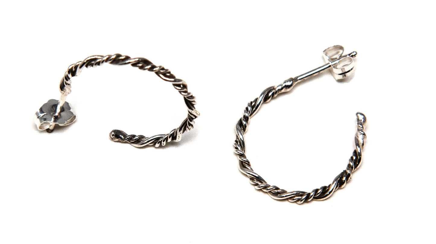 Semicircular Silver Twisted Wire Hoop Earrings - 0.925 Sterling - Made in USA - Handcrafted by The Fussy Pup