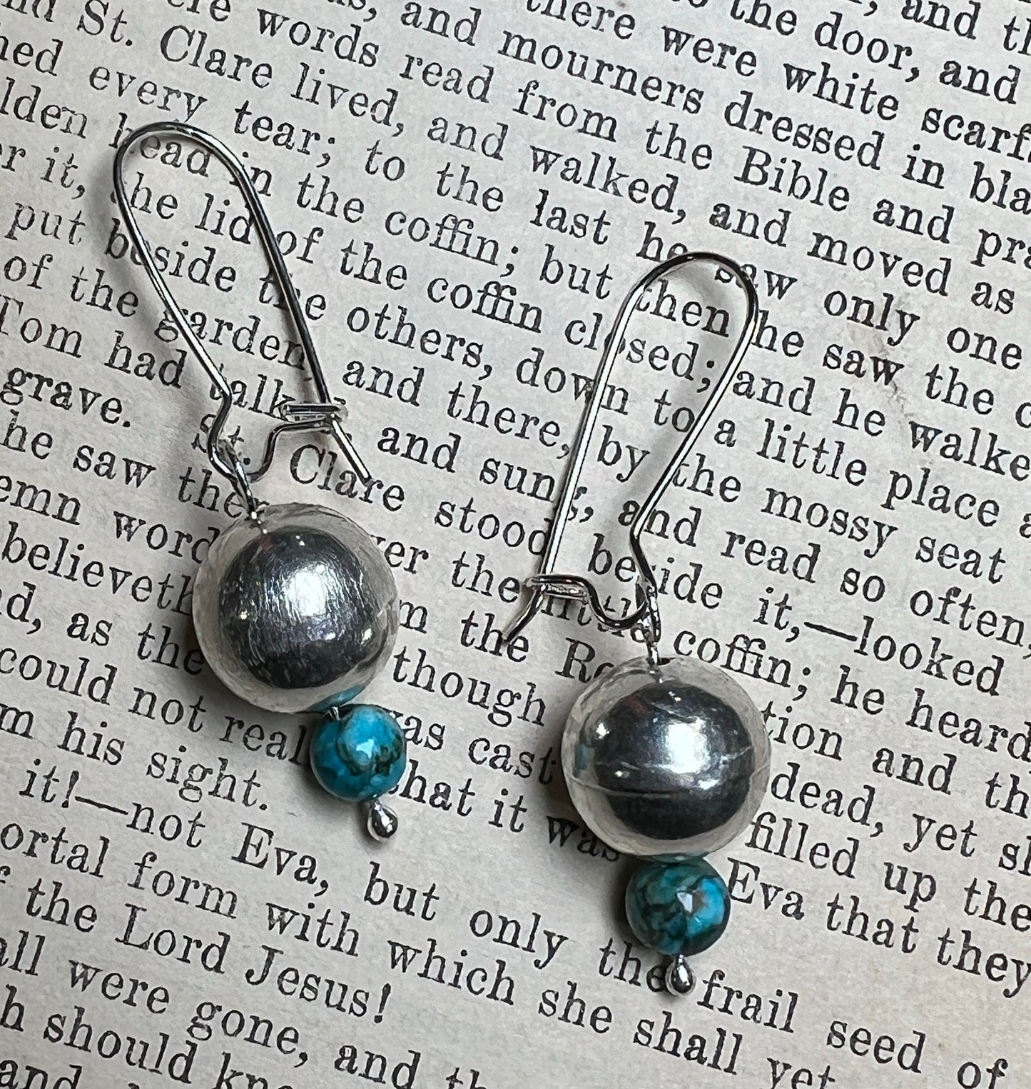 Sterling Silver Bench Bead and Natural Blue Turquoise Beads Kidney Wire Earrings - Made in USA - Handcrafted Jewelry by The Fussy Pup