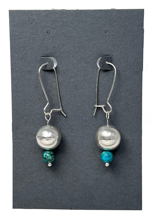 Sterling Silver Bench Bead and Natural Blue Turquoise Beads Kidney Wire Earrings - Made in USA - Handcrafted Jewelry by The Fussy Pup