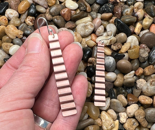 Shiny Copper Trapezoid with Silver French Hook Ear Wire Earrings 2 inches long - Made in USA - Handcrafted Jewelry by The Fussy Pup - The Fussy Pup - 