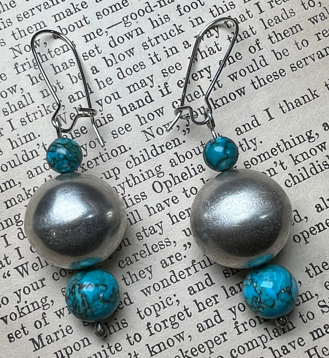 Big Boho Earrings with Natural Blue Turquoise and Sterling Silver Bench Bead - Made in USA - Handcrafted Jewelry by The Fussy Pup