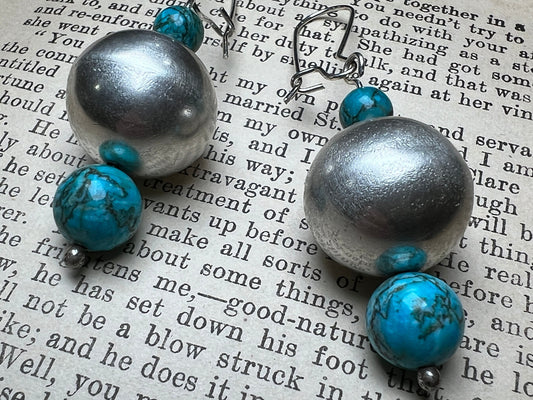 Big Boho Earrings with Natural Blue Turquoise and Sterling Silver Bench Bead - Made in USA - Handcrafted Jewelry by The Fussy Pup