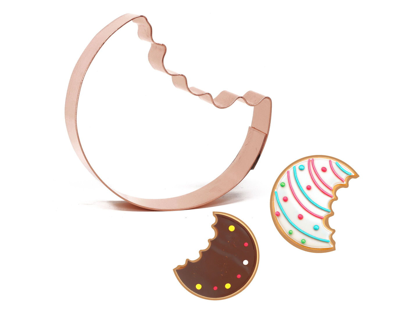 3 Inch Round Cookie with bite taken out  - Handcrafted Copper Cookie Cutter by The Fussy Pup