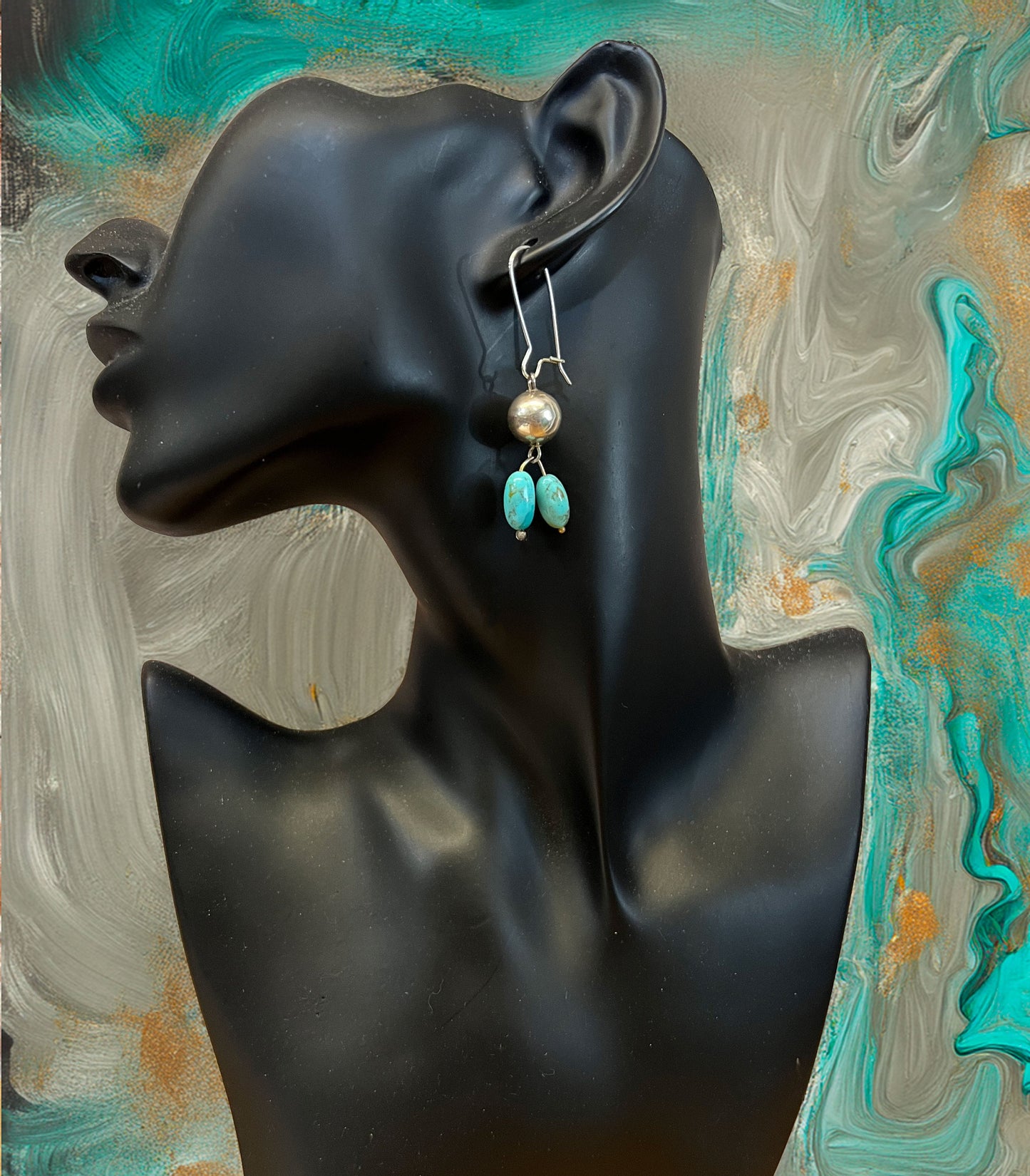 Southwest Splendor, Handcrafted Sterling Silver and Turquoise Bead Earrings, Hand forged Kidney Ear Wire Earrings - Made in USA