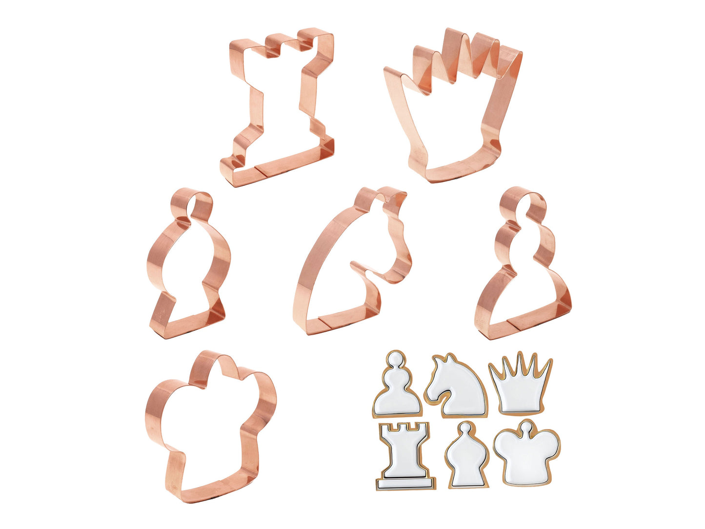 3.75 inch Chess Pieces Set of 6 Copper Cookie Cutters - king, queen, rook, bishop, knight, pawn - Handcrafted copper by The Fussy Pup