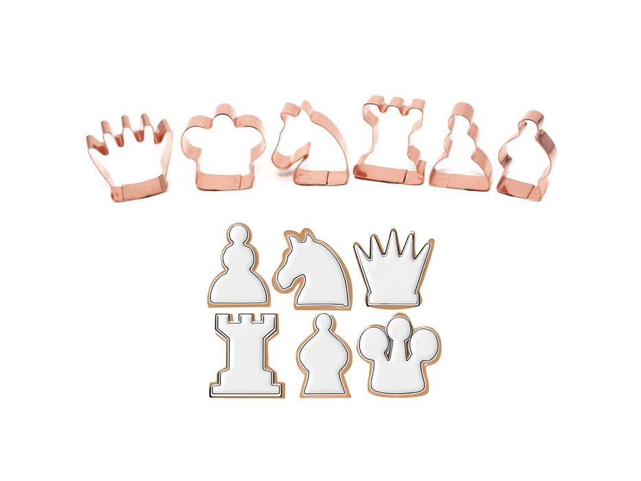 6 piece Miniature Chess Cookie Cutter Set, 1.75 inch tall  king, queen, rook, bishop, knight, pawn  Handcrafted Copper by The Fussy Pup