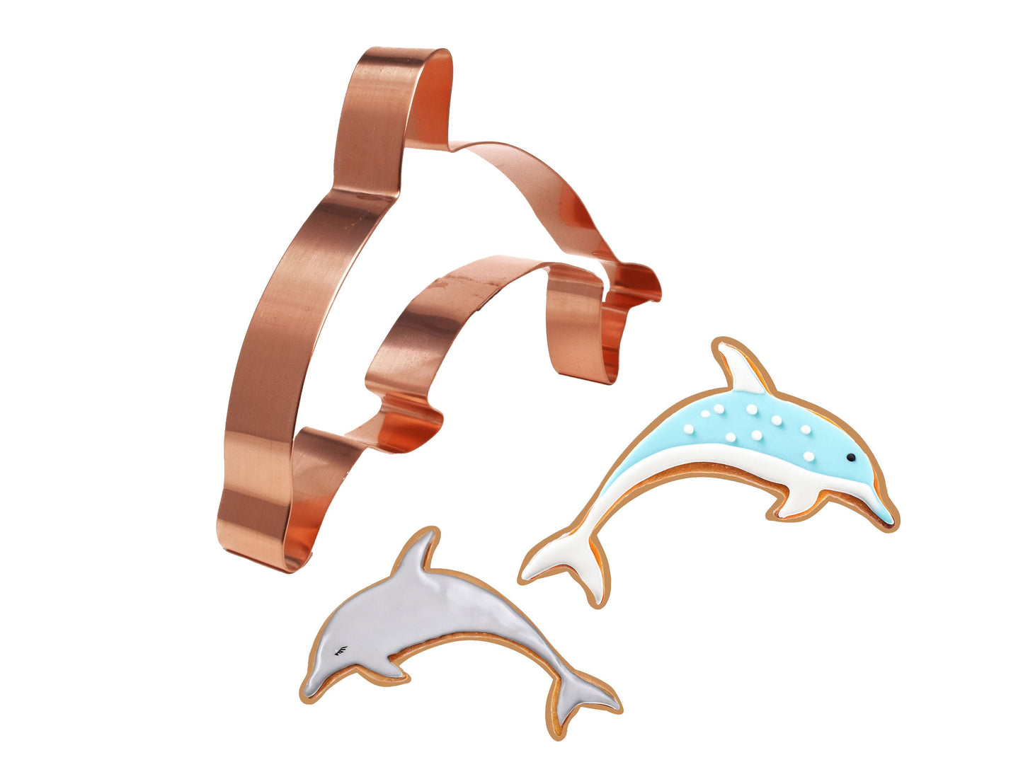 Dolphin Cookie Cutter 7 x 3.5 x 0.75 inches - Handcrafted Copper Cookie Cutter by The Fussy Pup